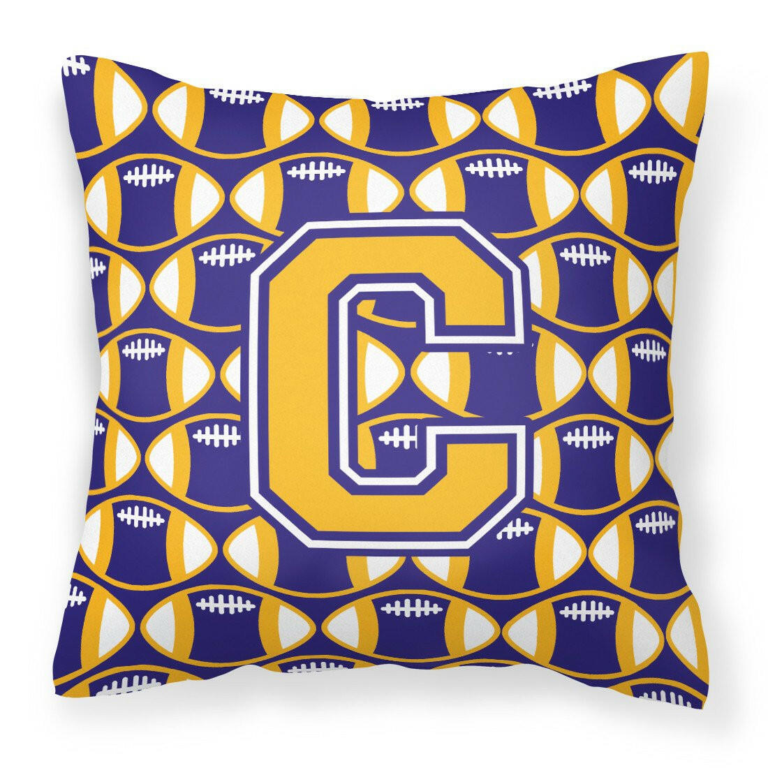 Letter C Football Purple and Gold Fabric Decorative Pillow CJ1064-CPW1414 by Caroline&#39;s Treasures