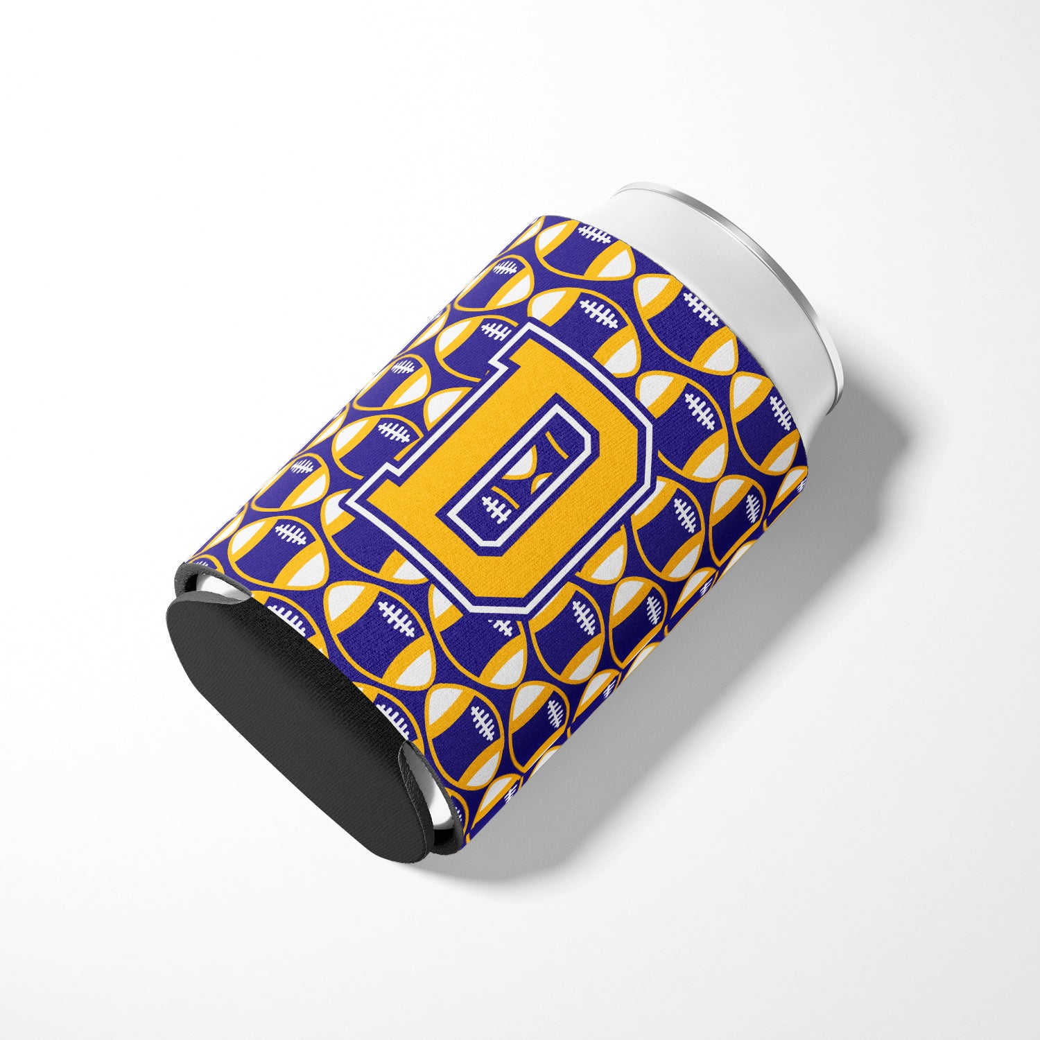 Letter D Football Purple and Gold Can or Bottle Hugger CJ1064-DCC.