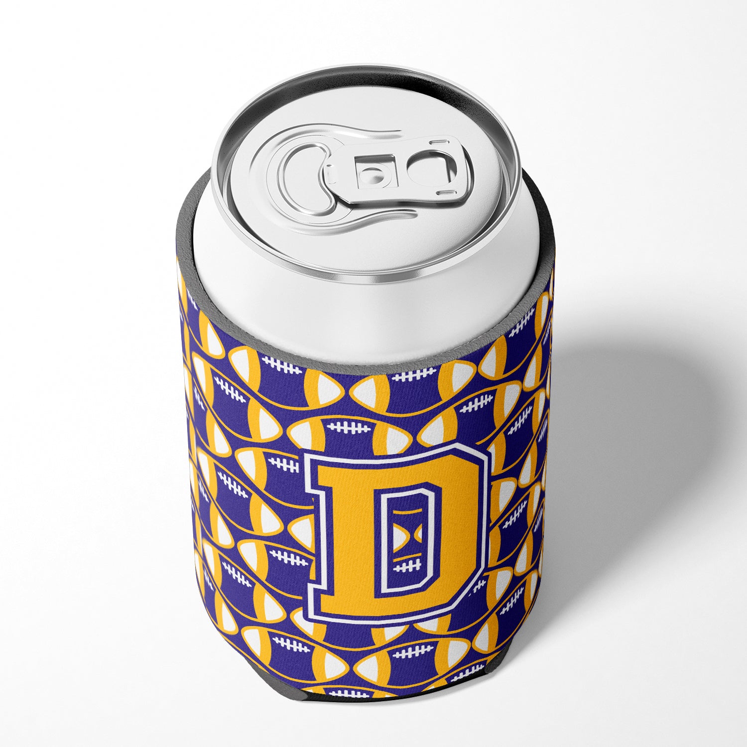 Letter D Football Purple and Gold Can or Bottle Hugger CJ1064-DCC.