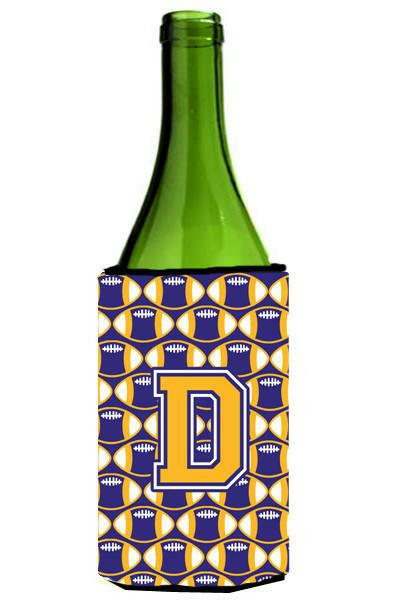 Letter D Football Purple and Gold Wine Bottle Beverage Insulator Hugger CJ1064-DLITERK by Caroline&#39;s Treasures