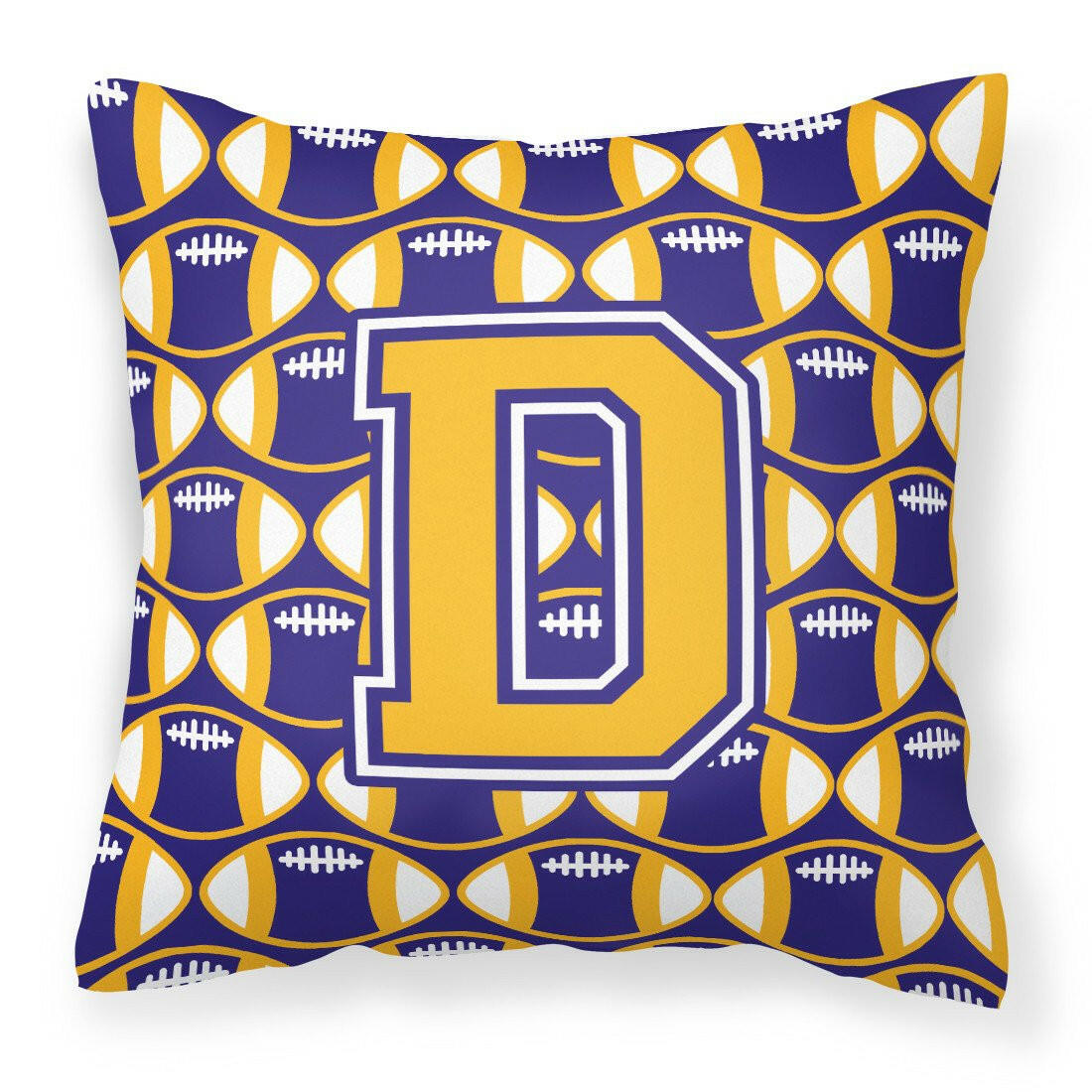 Letter D Football Purple and Gold Fabric Decorative Pillow CJ1064-DPW1414 by Caroline&#39;s Treasures