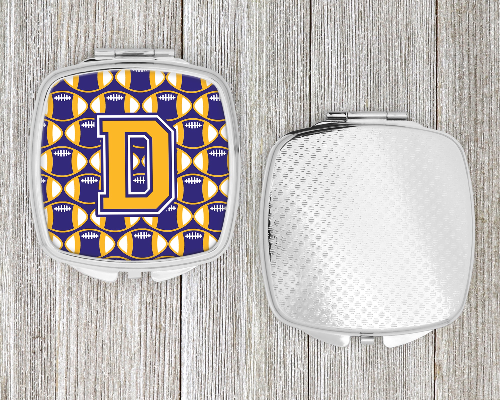 Letter D Football Purple and Gold Compact Mirror CJ1064-DSCM