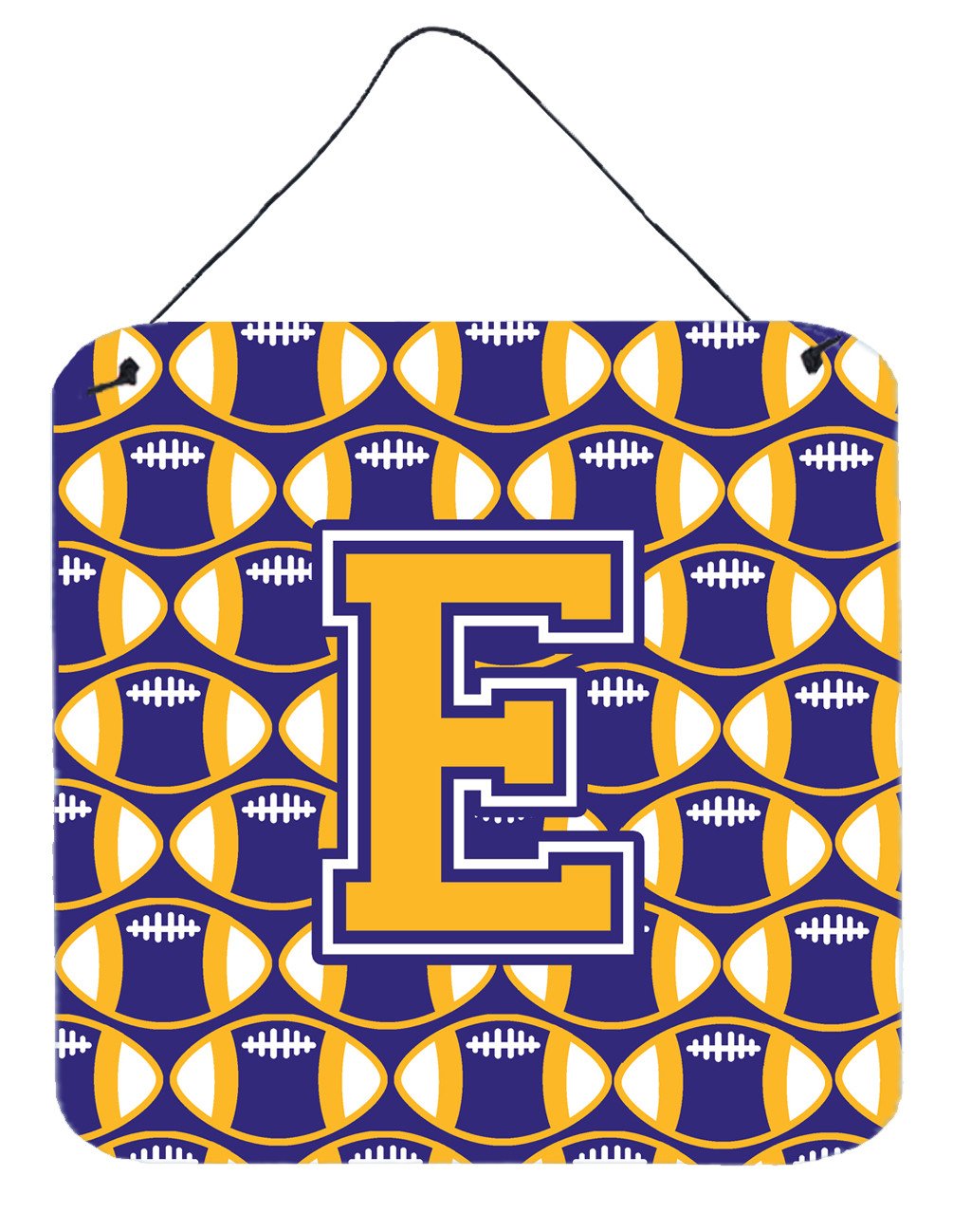 Letter E Football Purple and Gold Wall or Door Hanging Prints CJ1064-EDS66 by Caroline's Treasures