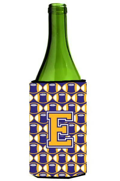 Letter E Football Purple and Gold Wine Bottle Beverage Insulator Hugger CJ1064-ELITERK by Caroline's Treasures