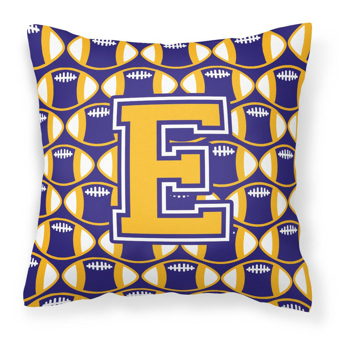 Letter E Football Purple and Gold Fabric Decorative Pillow CJ1064-EPW1414 by Caroline&#39;s Treasures