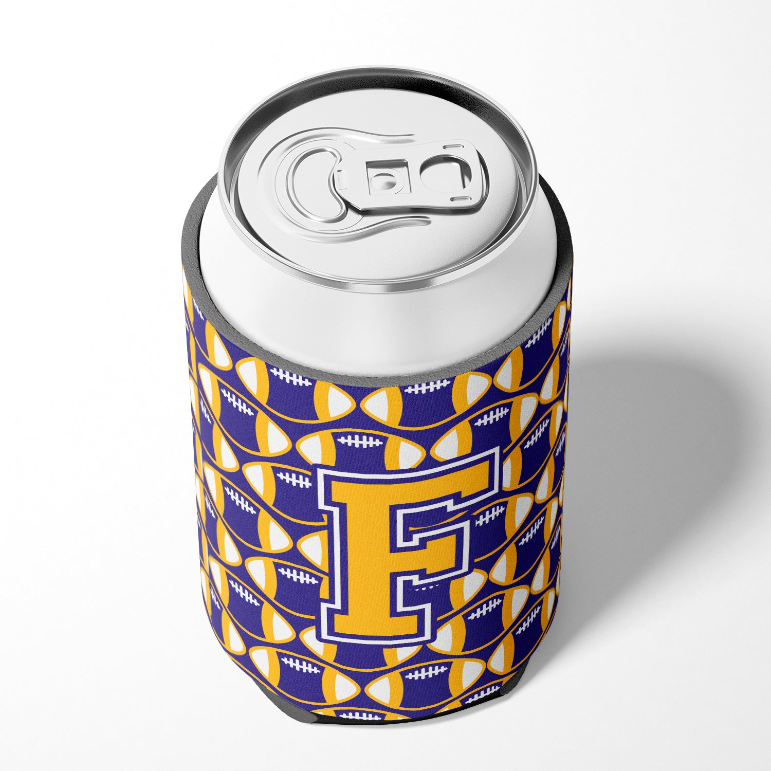 Letter F Football Purple and Gold Can or Bottle Hugger CJ1064-FCC.