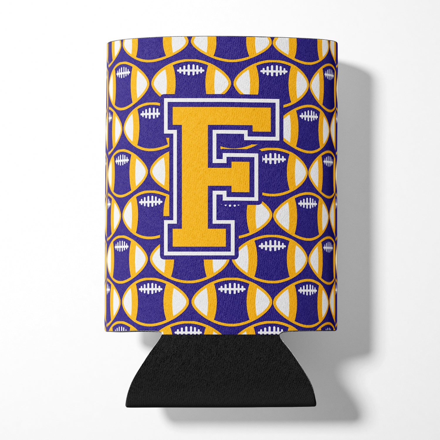 Letter F Football Purple and Gold Can or Bottle Hugger CJ1064-FCC.