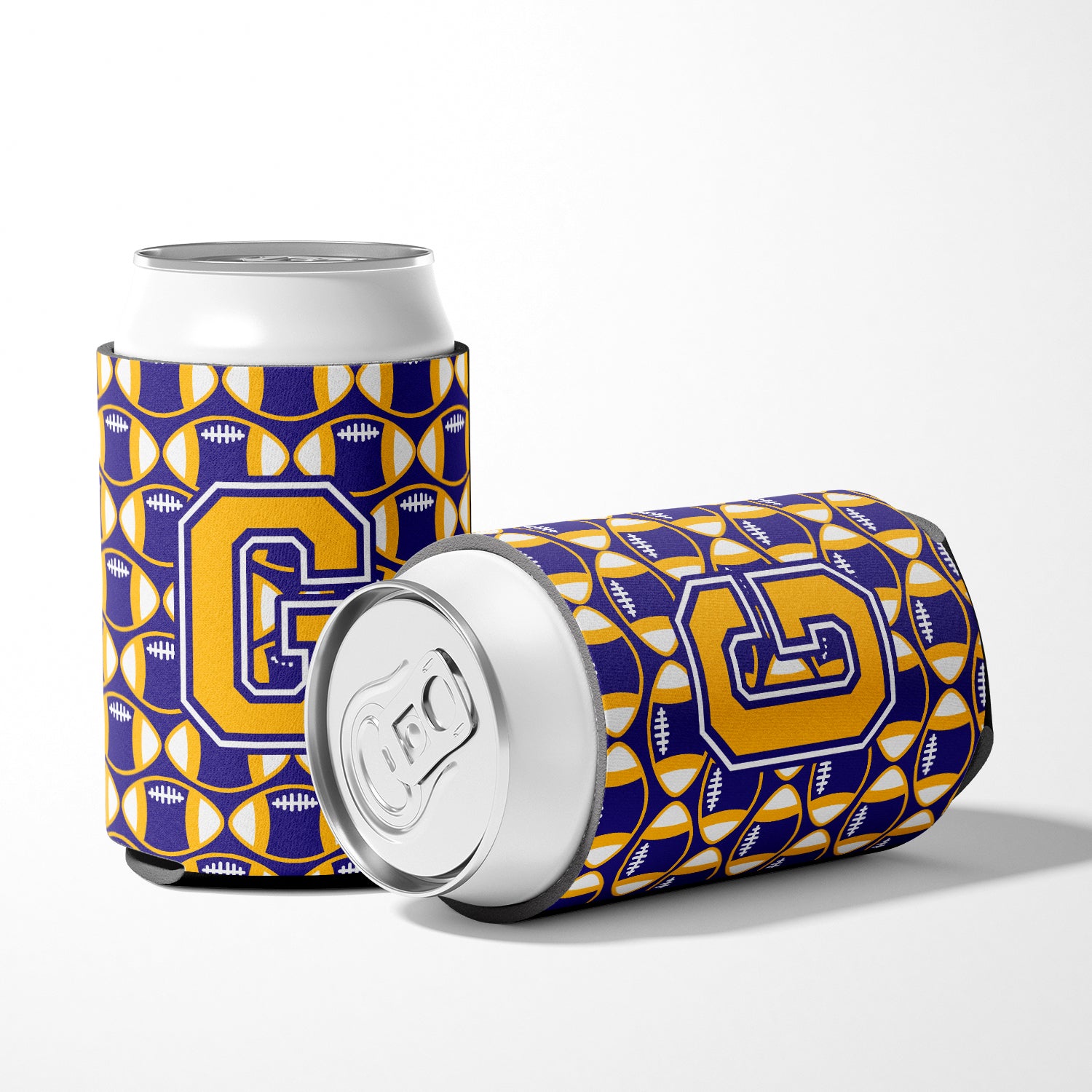 Letter G Football Purple and Gold Can or Bottle Hugger CJ1064-GCC