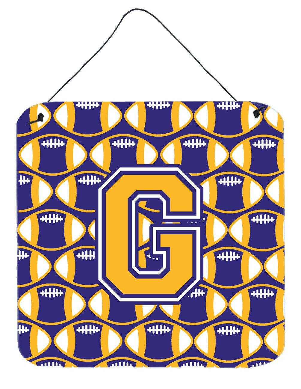 Letter G Football Purple and Gold Wall or Door Hanging Prints CJ1064-GDS66 by Caroline&#39;s Treasures