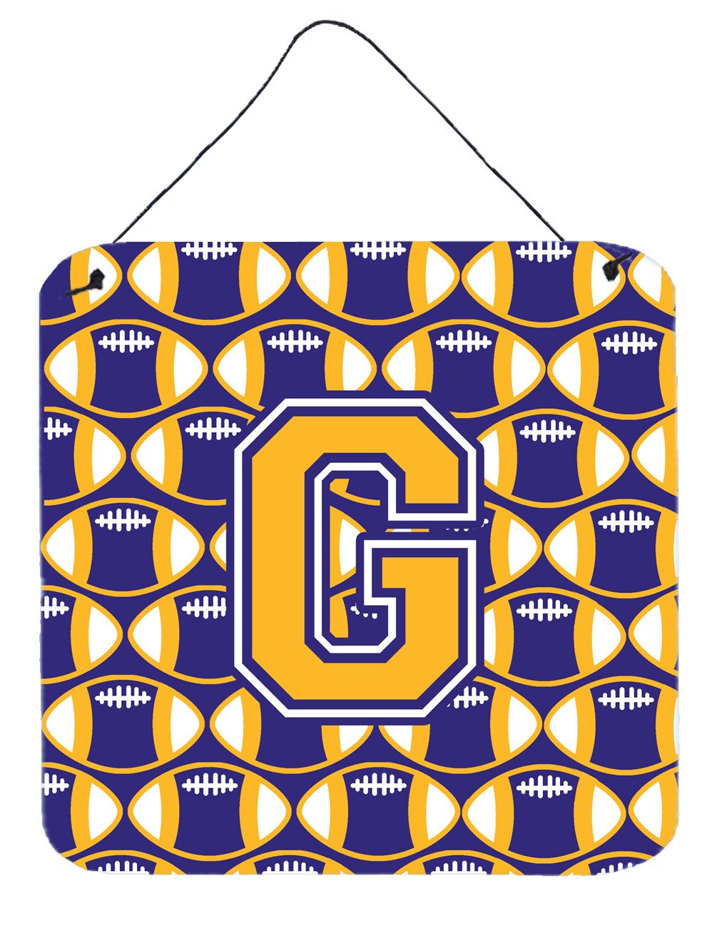 Letter G Football Purple and Gold Wall or Door Hanging Prints CJ1064-GDS66 by Caroline&#39;s Treasures