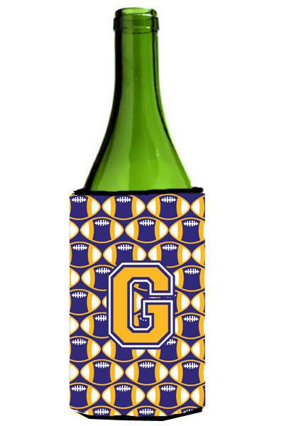 Letter G Football Purple and Gold Wine Bottle Beverage Insulator Hugger CJ1064-GLITERK by Caroline&#39;s Treasures