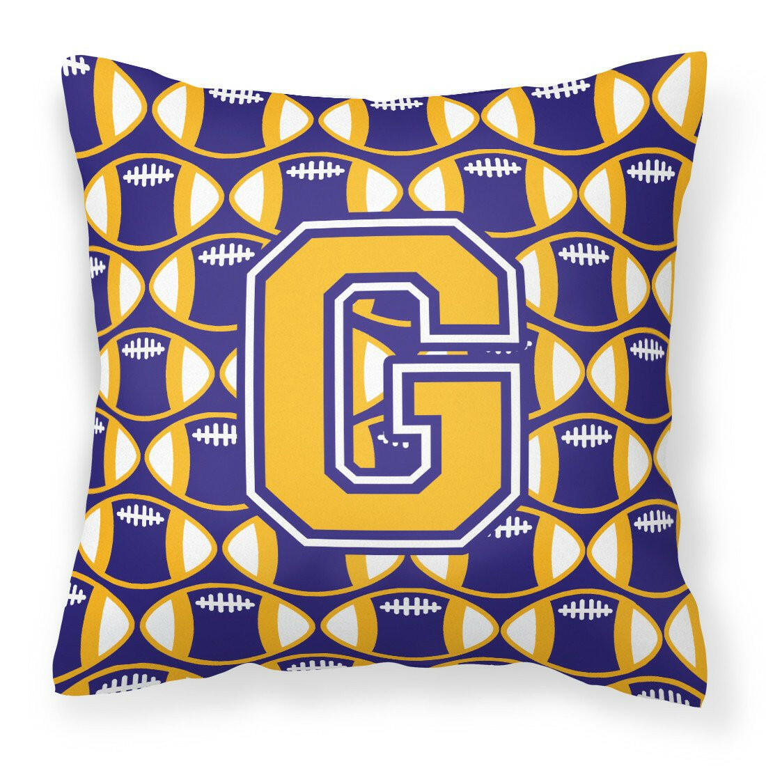 Letter G Football Purple and Gold Fabric Decorative Pillow CJ1064-GPW1414 by Caroline&#39;s Treasures