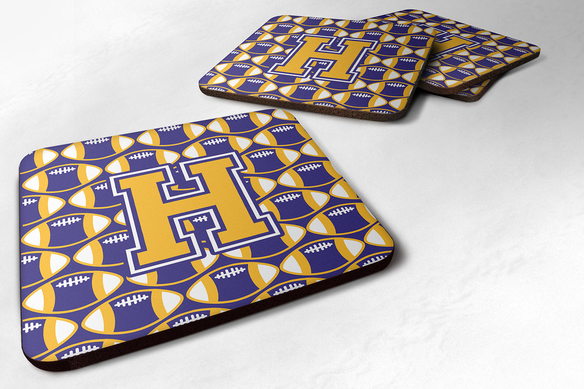 Set of 4 Letter H Football Purple and Gold Foam Coasters Set of 4 CJ1064-HFC - the-store.com