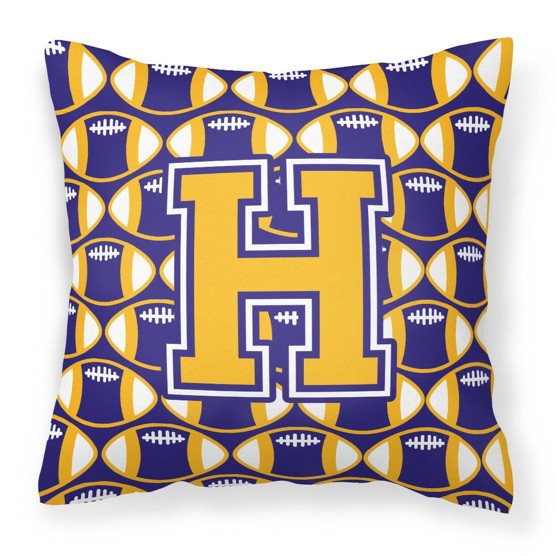 Letter H Football Purple and Gold Fabric Decorative Pillow CJ1064-HPW1414 by Caroline&#39;s Treasures
