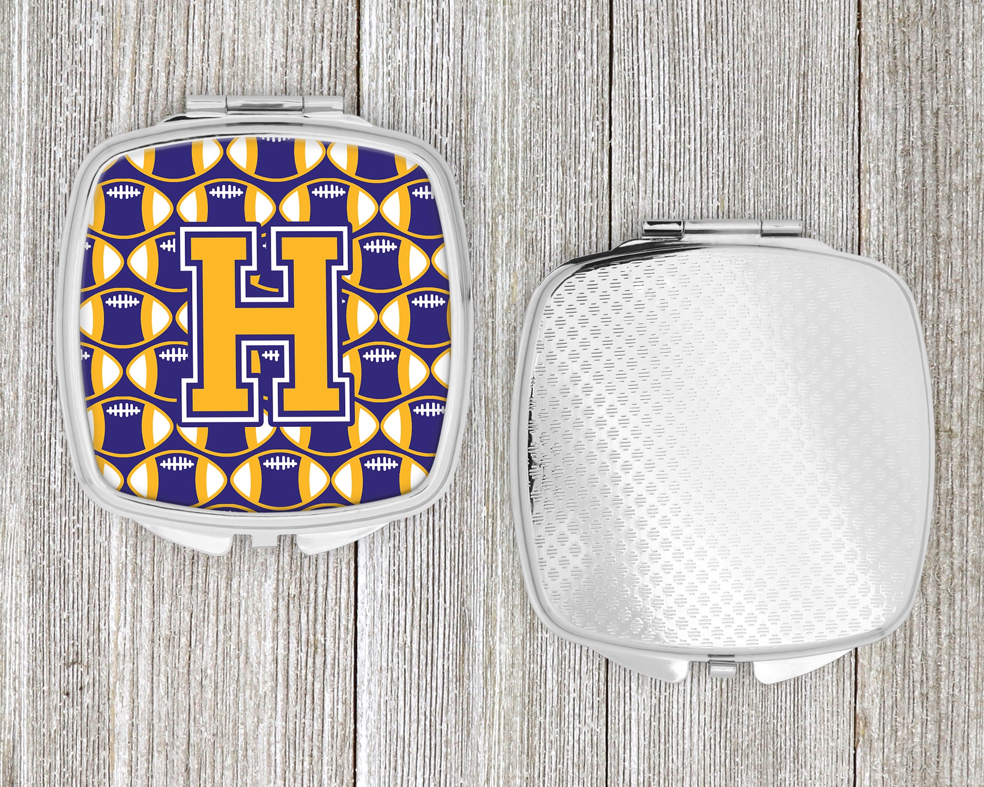 Letter H Football Purple and Gold Compact Mirror CJ1064-HSCM