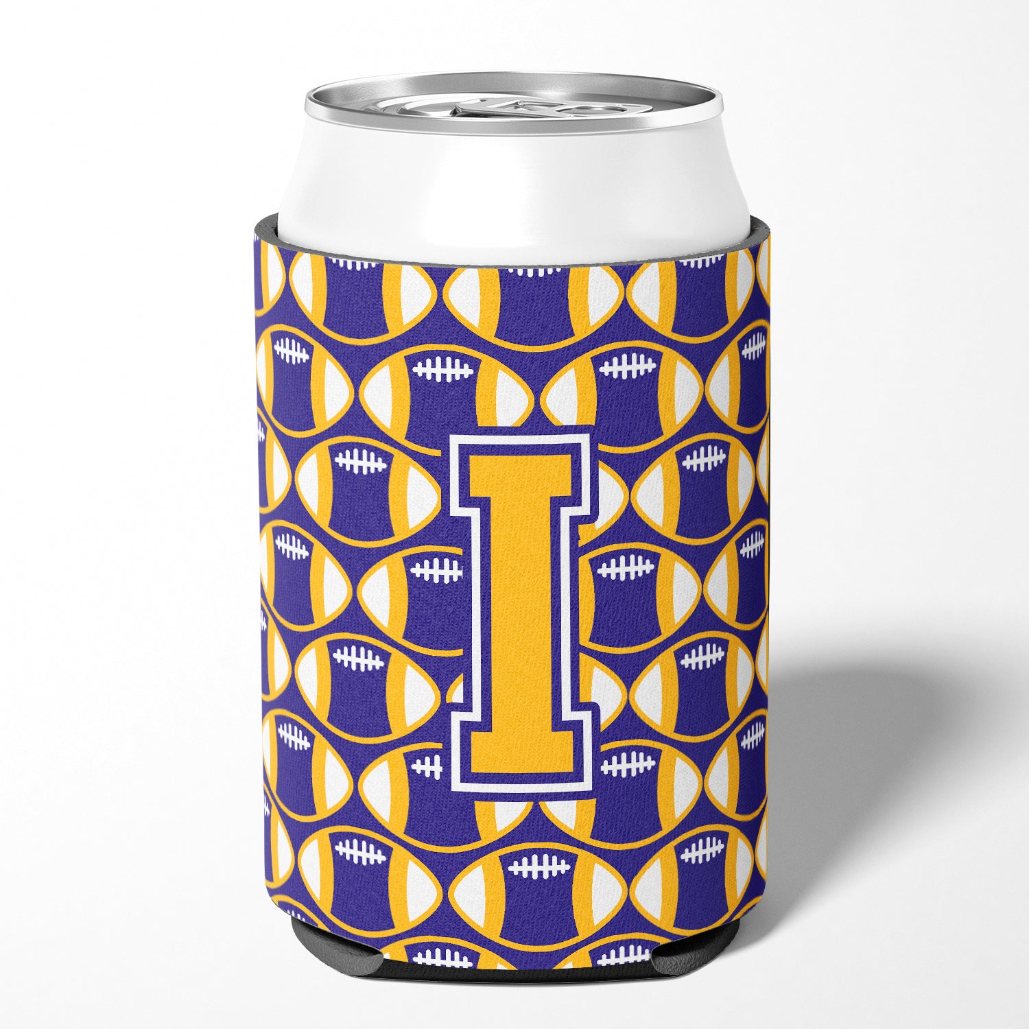 Letter I Football Purple and Gold Can or Bottle Hugger CJ1064-ICC.