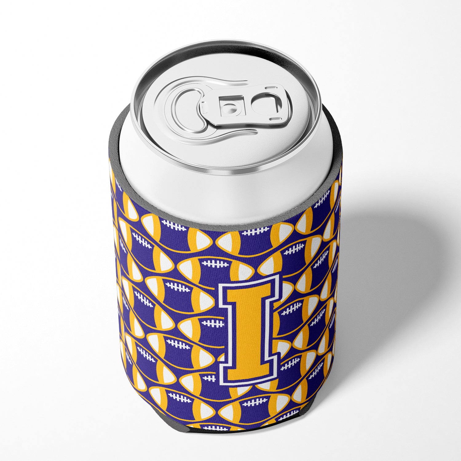 Letter I Football Purple and Gold Can or Bottle Hugger CJ1064-ICC.
