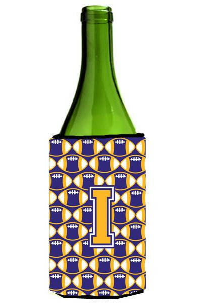 Letter I Football Purple and Gold Wine Bottle Beverage Insulator Hugger CJ1064-ILITERK by Caroline&#39;s Treasures