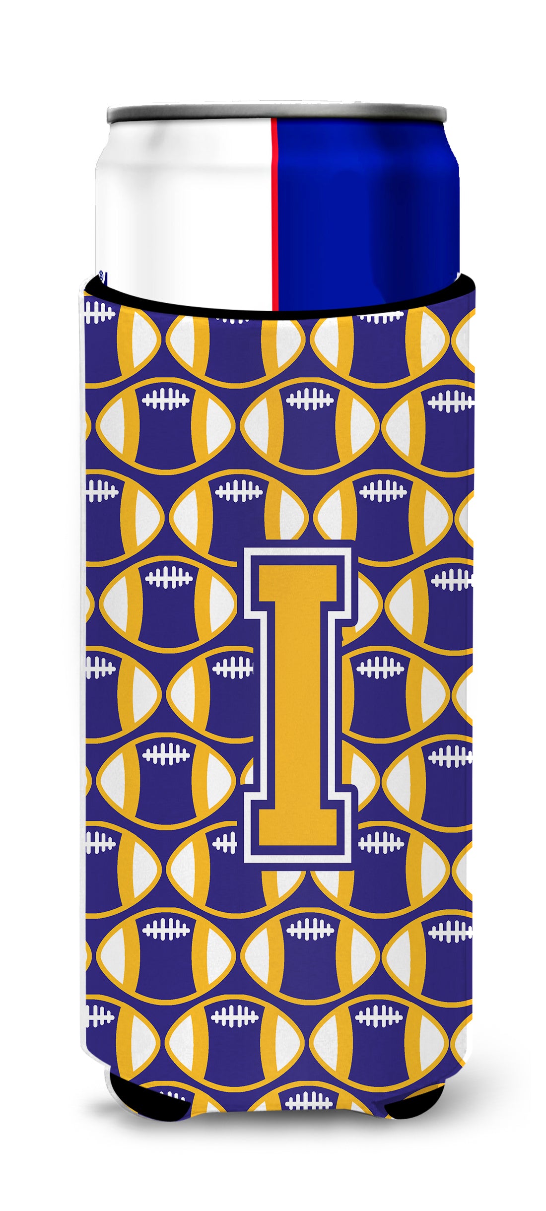 Letter I Football Purple and Gold Ultra Beverage Insulators for slim cans CJ1064-IMUK