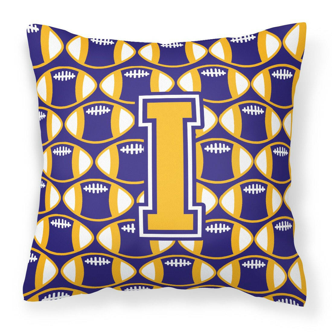 Letter I Football Purple and Gold Fabric Decorative Pillow CJ1064-IPW1414 by Caroline&#39;s Treasures