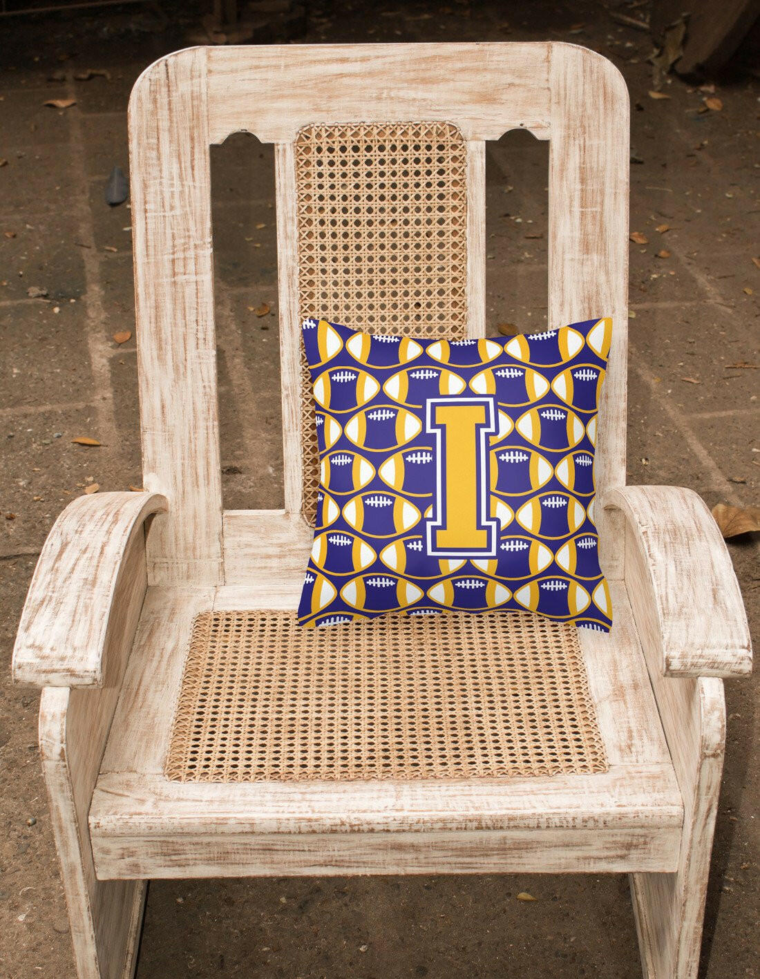 Letter I Football Purple and Gold Fabric Decorative Pillow CJ1064-IPW1414 by Caroline's Treasures
