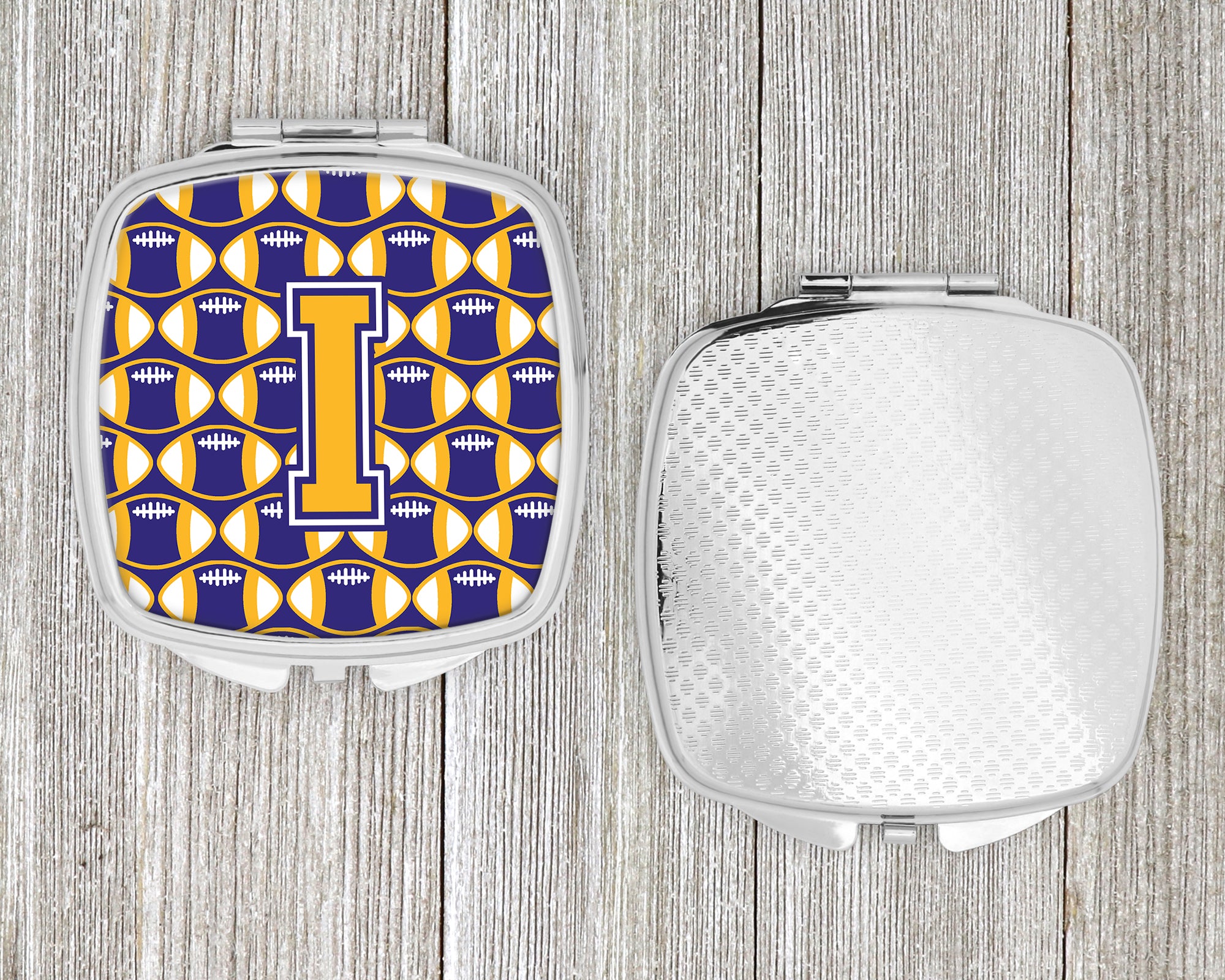 Letter I Football Purple and Gold Compact Mirror CJ1064-ISCM