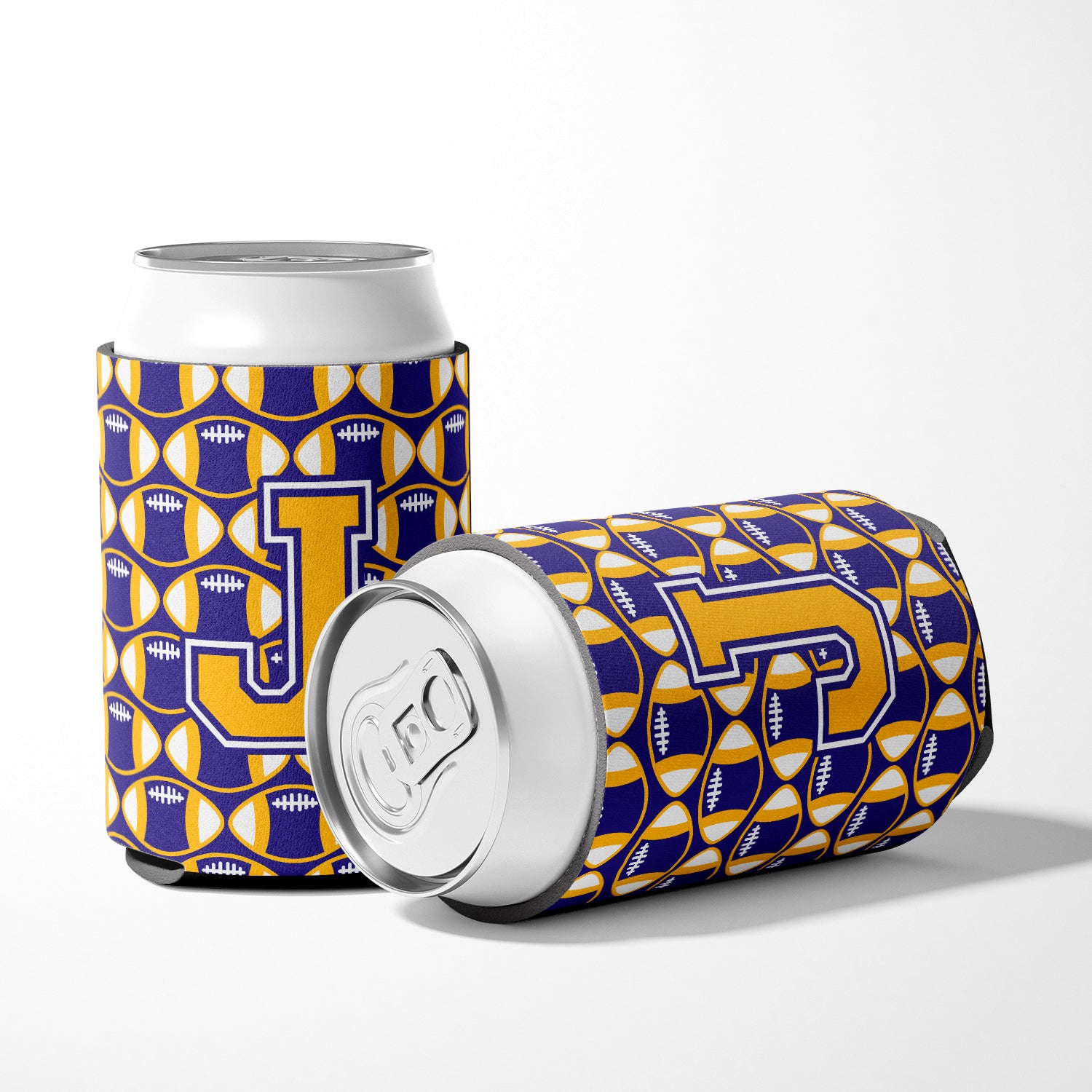 Letter J Football Purple and Gold Can or Bottle Hugger CJ1064-JCC.
