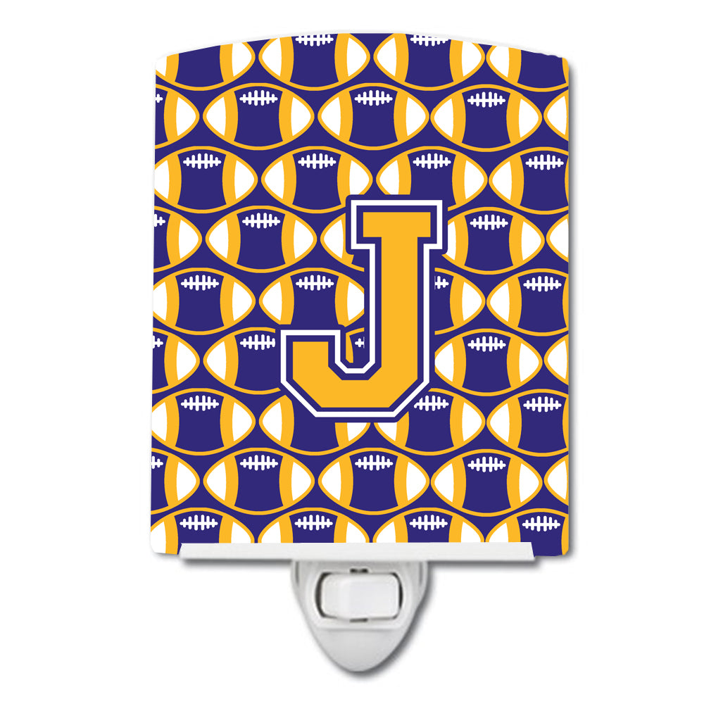 Letter J Football Purple and Gold Ceramic Night Light CJ1064-JCNL - the-store.com