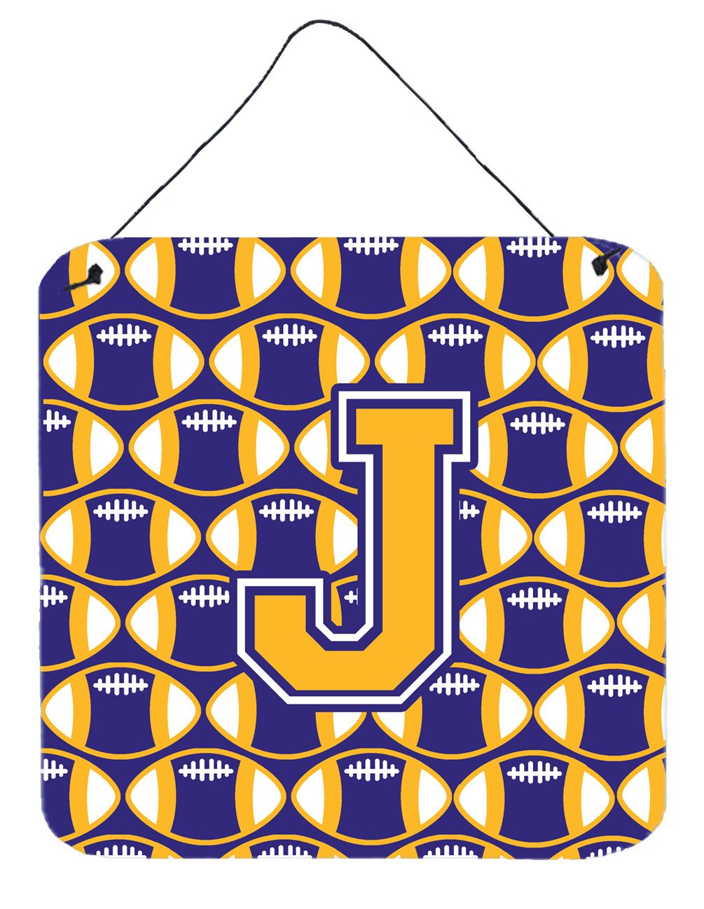 Letter J Football Purple and Gold Wall or Door Hanging Prints CJ1064-JDS66 by Caroline&#39;s Treasures
