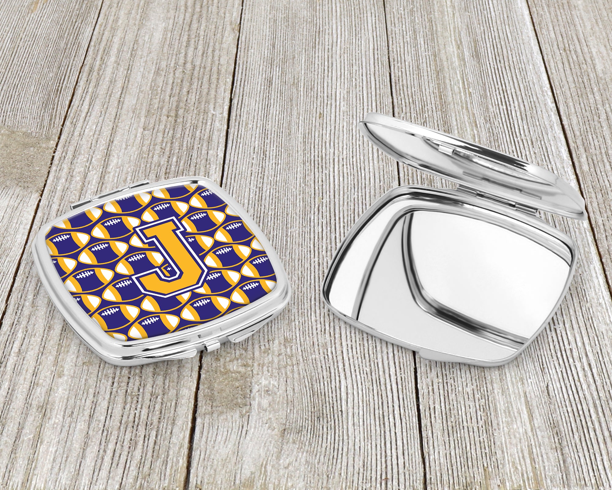 Letter J Football Purple and Gold Compact Mirror CJ1064-JSCM  the-store.com.