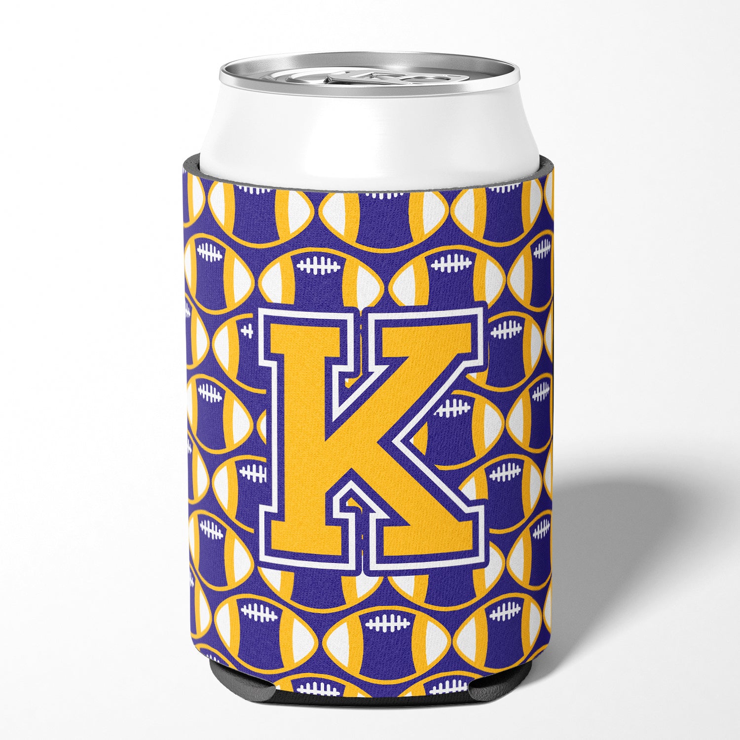 Letter K Football Purple and Gold Can or Bottle Hugger CJ1064-KCC.