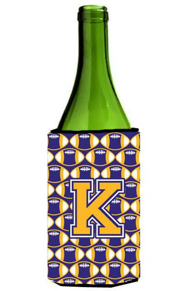 Letter K Football Purple and Gold Wine Bottle Beverage Insulator Hugger CJ1064-KLITERK by Caroline&#39;s Treasures