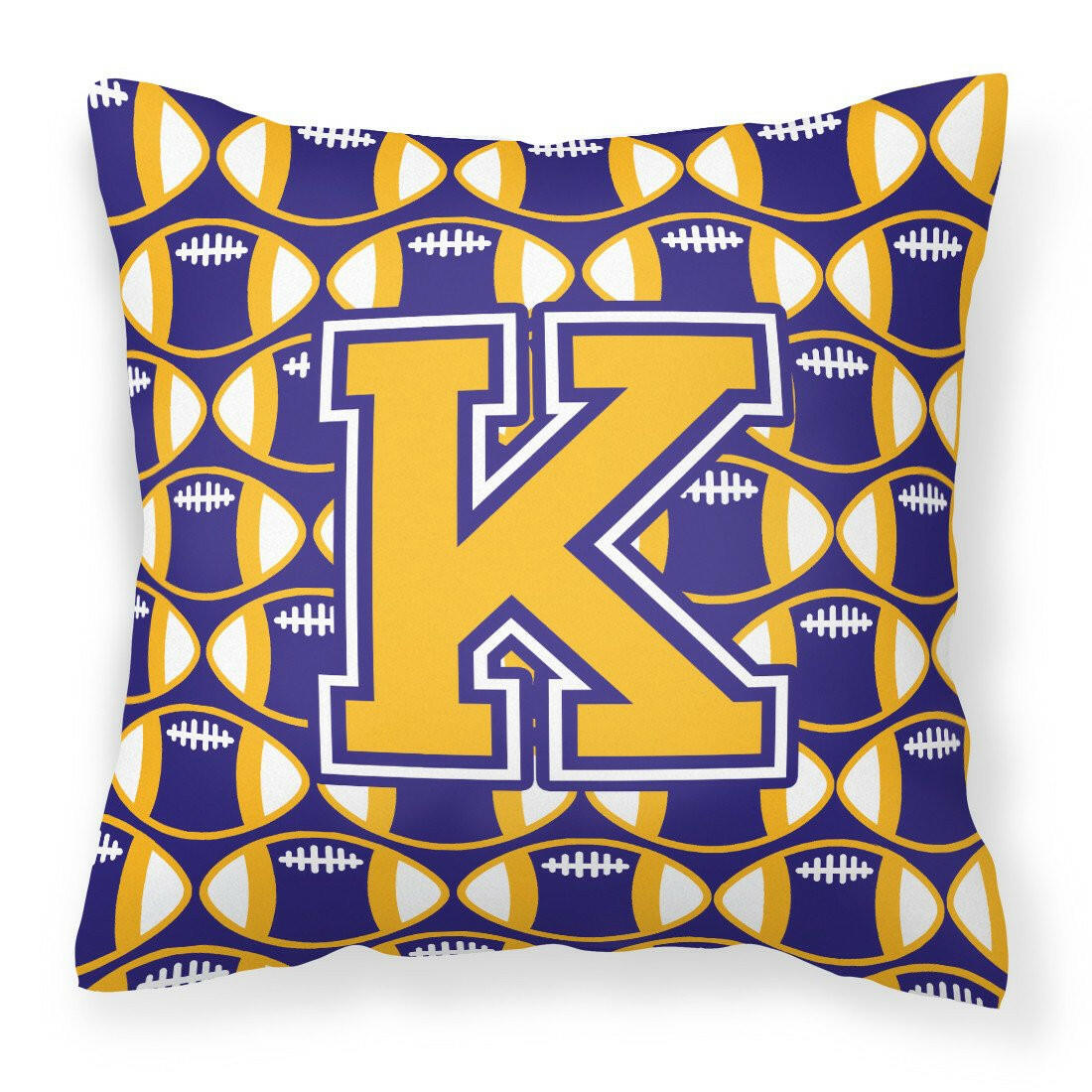 Letter K Football Purple and Gold Fabric Decorative Pillow CJ1064-KPW1414 by Caroline&#39;s Treasures