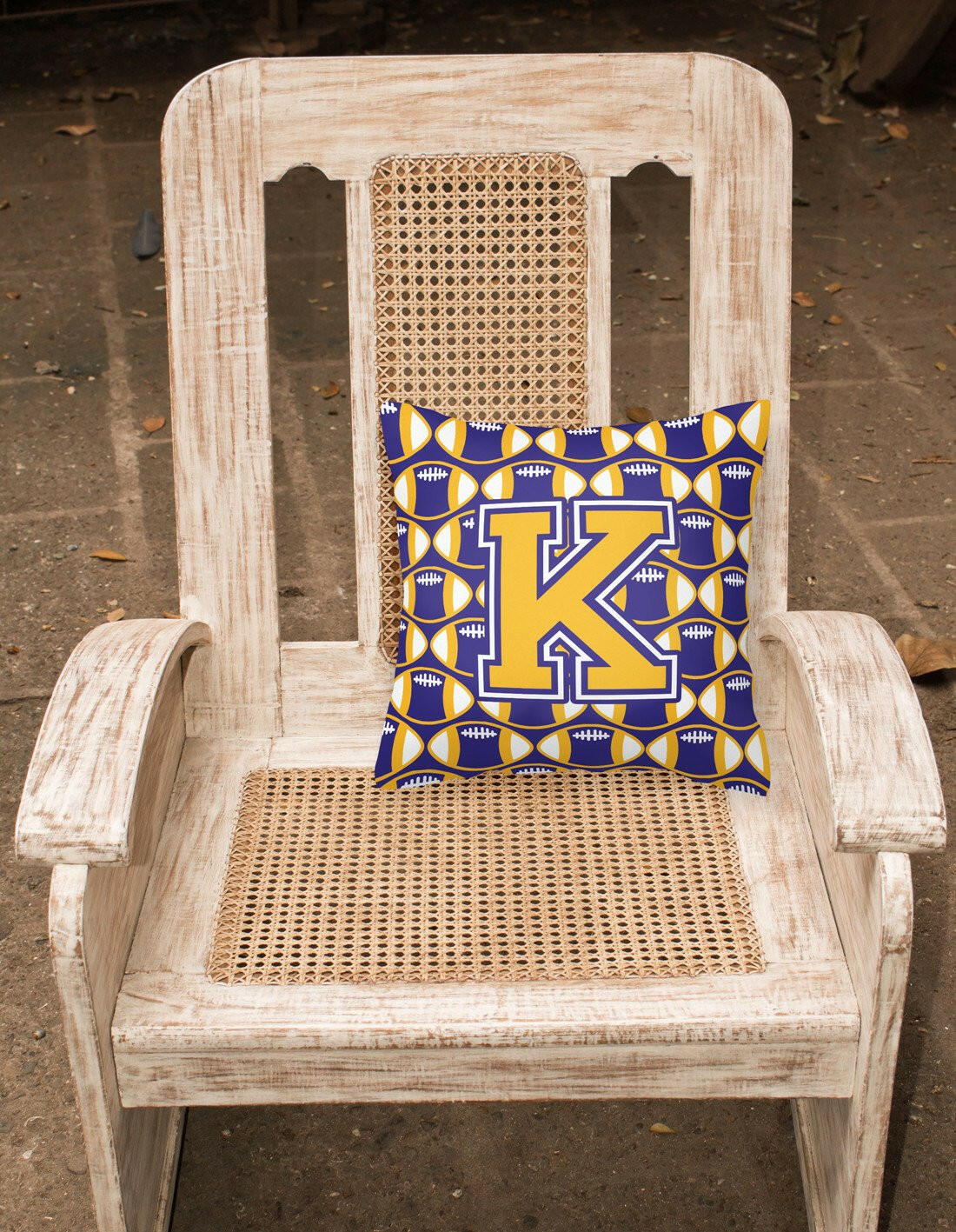 Letter K Football Purple and Gold Fabric Decorative Pillow CJ1064-KPW1414 by Caroline's Treasures