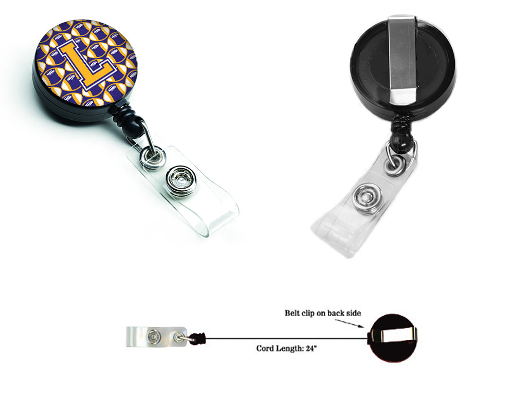 Letter L Football Purple and Gold Retractable Badge Reel CJ1064-LBR