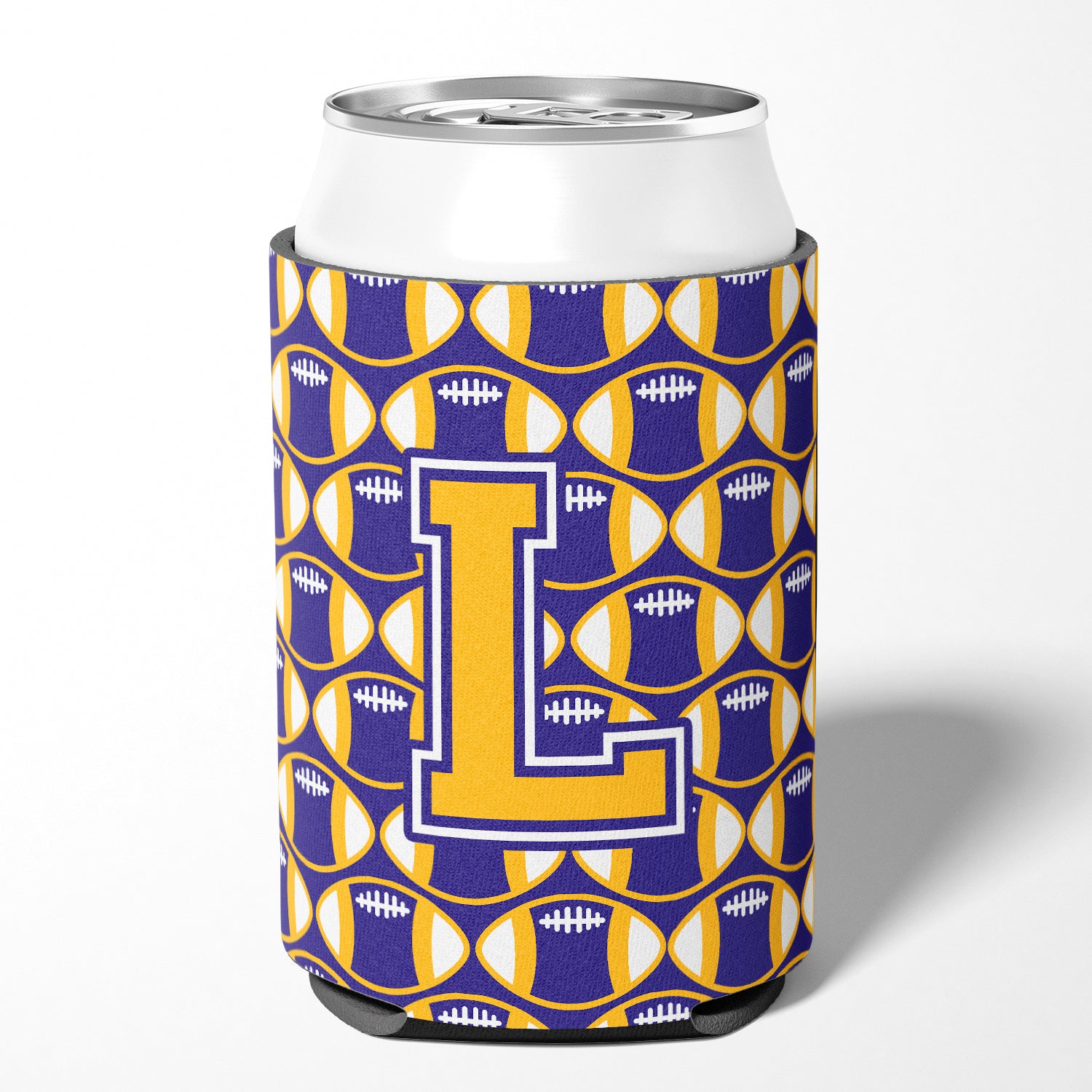 Letter L Football Purple and Gold Can or Bottle Hugger CJ1064-LCC