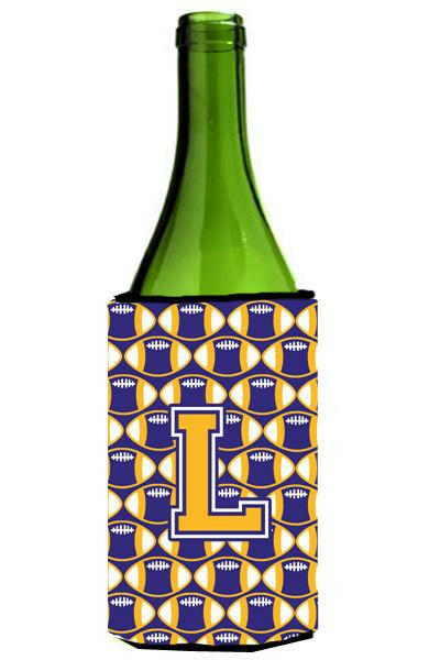 Letter L Football Purple and Gold Wine Bottle Beverage Insulator Hugger CJ1064-LLITERK by Caroline&#39;s Treasures