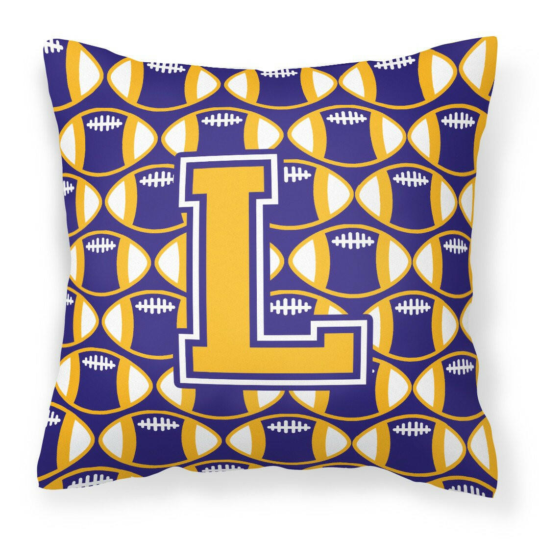 Letter L Football Purple and Gold Fabric Decorative Pillow CJ1064-LPW1414 by Caroline&#39;s Treasures