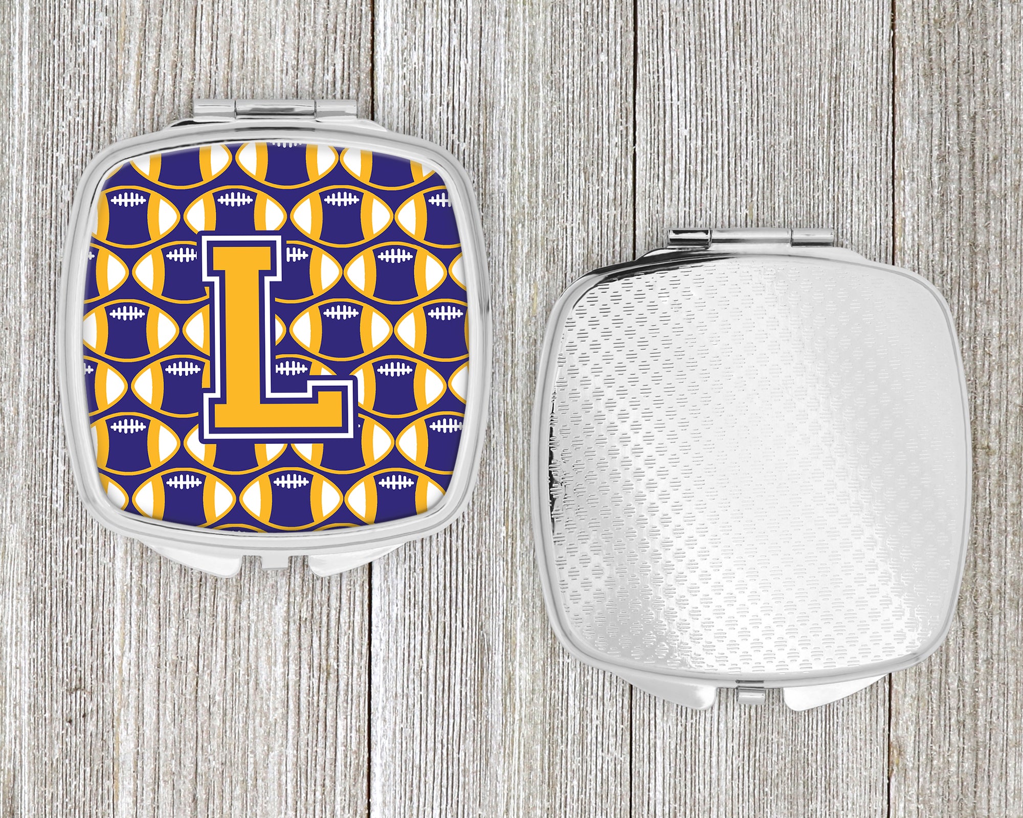 Letter L Football Purple and Gold Compact Mirror CJ1064-LSCM