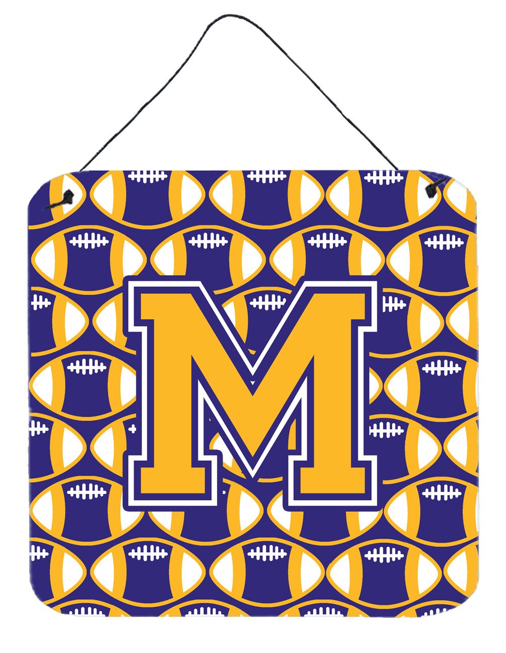 Letter M Football Purple and Gold Wall or Door Hanging Prints CJ1064-MDS66 by Caroline&#39;s Treasures