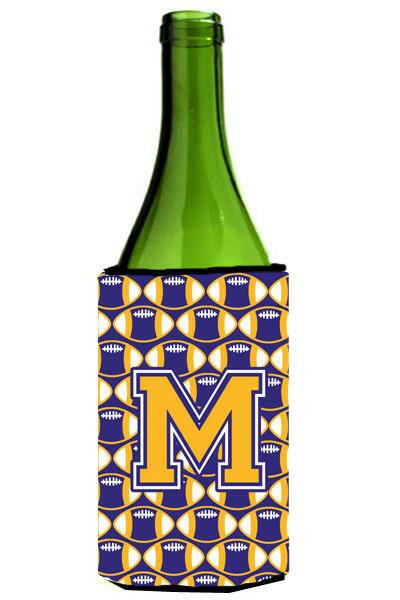 Letter M Football Purple and Gold Wine Bottle Beverage Insulator Hugger CJ1064-MLITERK by Caroline&#39;s Treasures