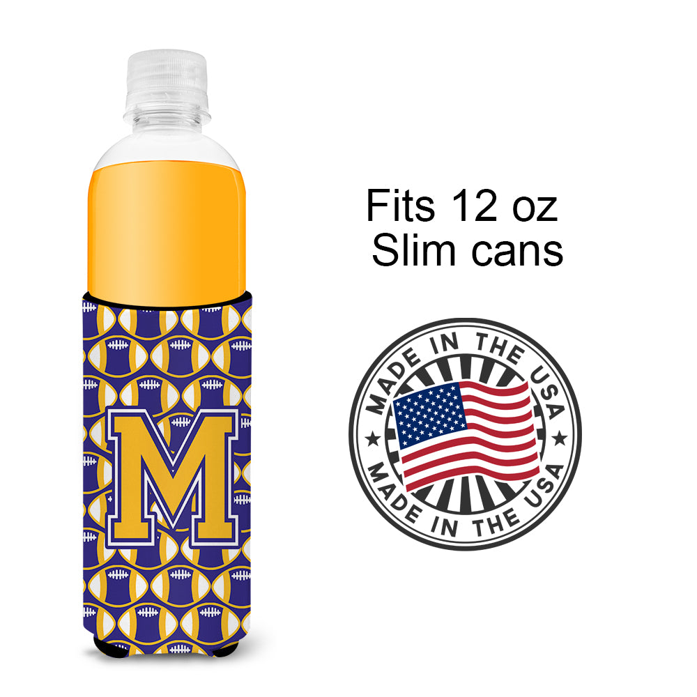 Letter M Football Purple and Gold Ultra Beverage Insulators for slim cans CJ1064-MMUK.