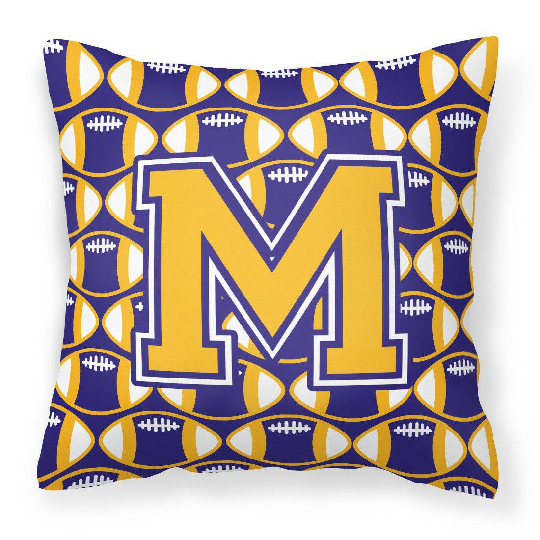 Letter M Football Purple and Gold Fabric Decorative Pillow CJ1064-MPW1414 by Caroline&#39;s Treasures