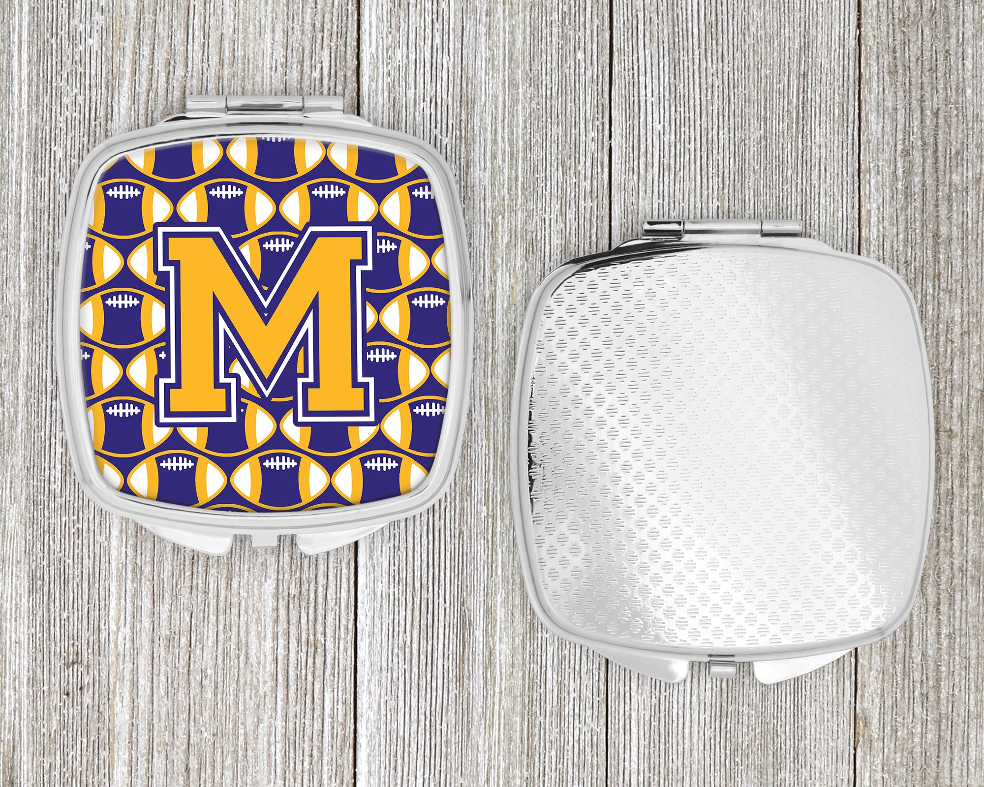 Letter M Football Purple and Gold Compact Mirror CJ1064-MSCM