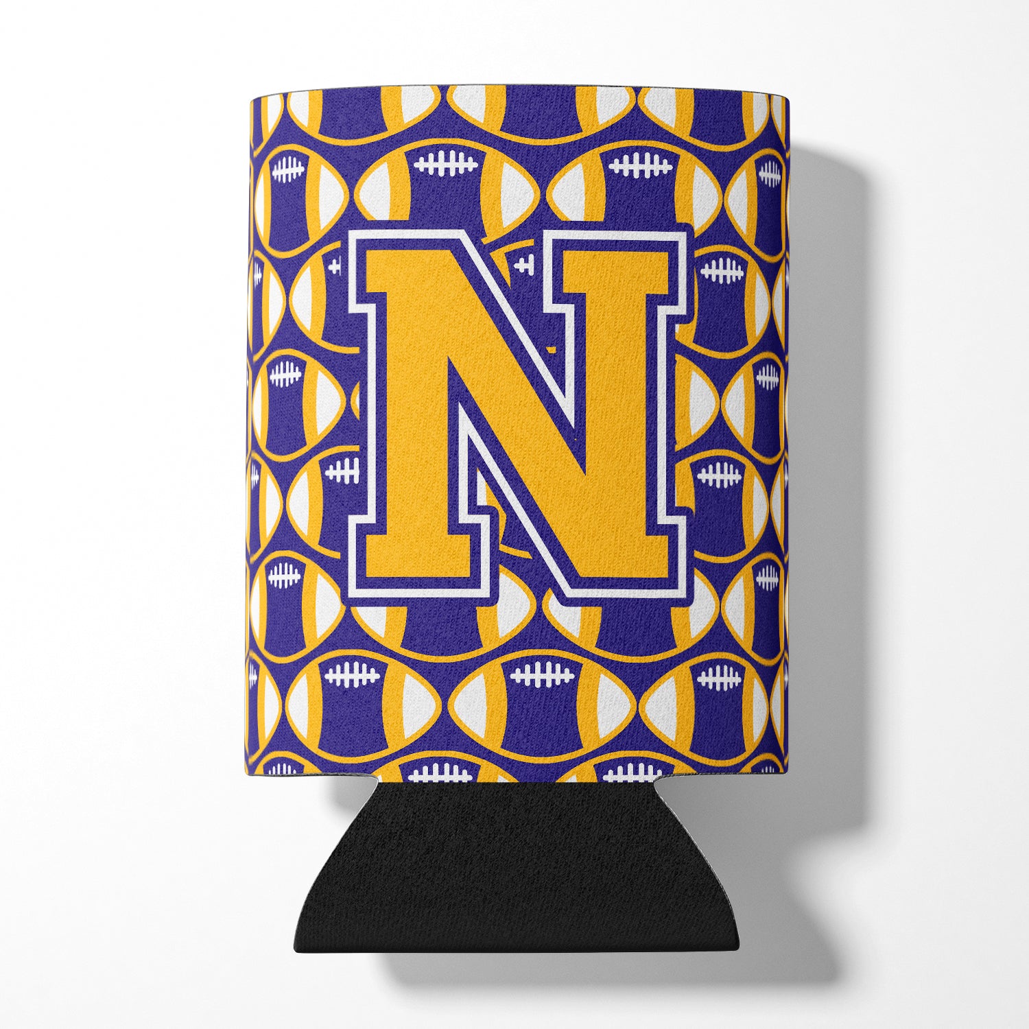 Letter N Football Purple and Gold Can or Bottle Hugger CJ1064-NCC.