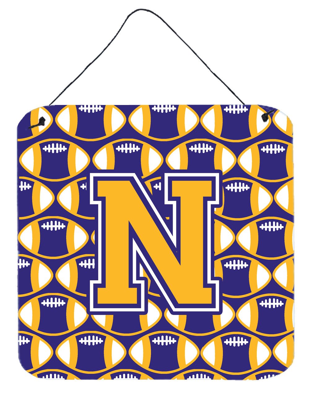 Letter N Football Purple and Gold Wall or Door Hanging Prints CJ1064-NDS66 by Caroline's Treasures