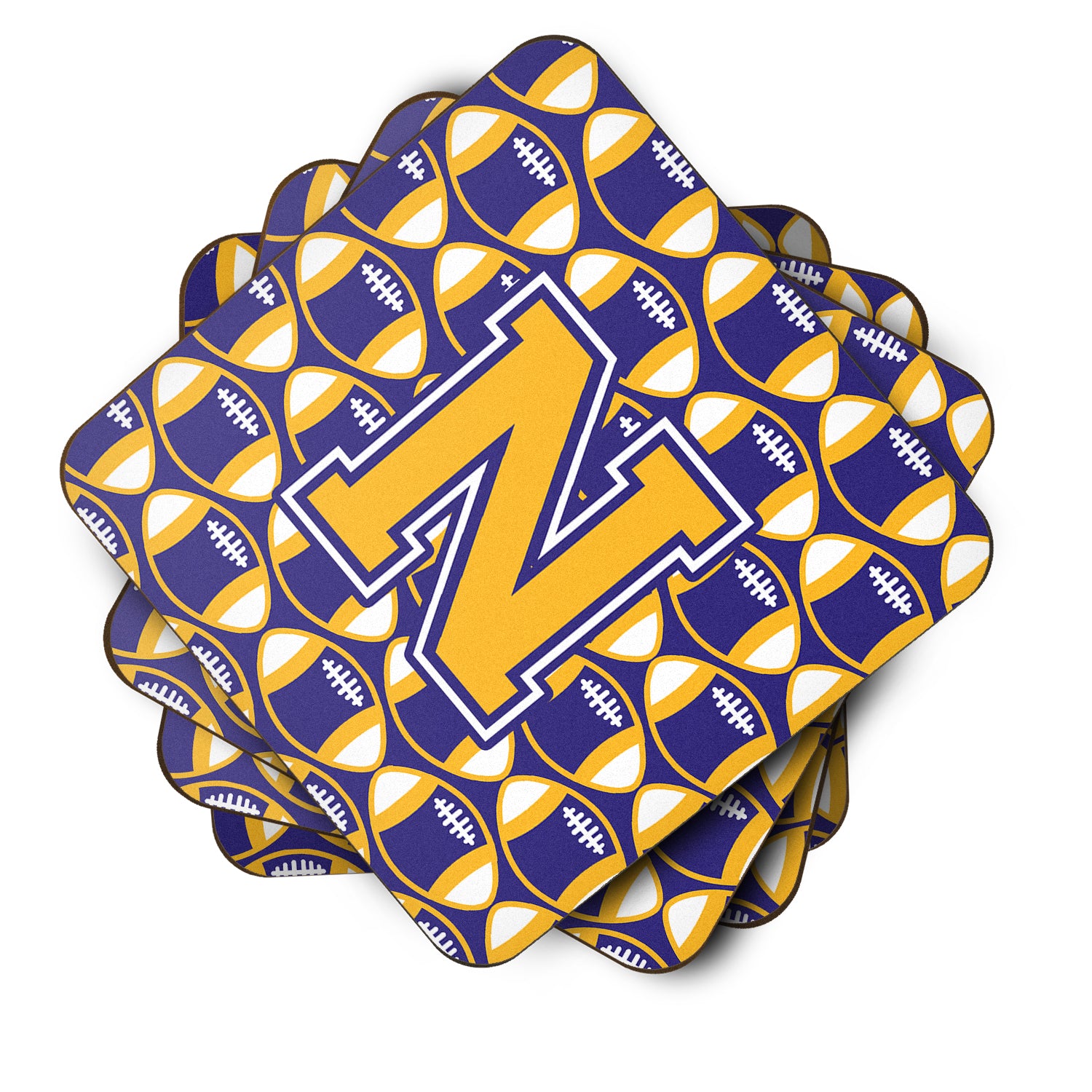 Letter N Football Purple and Gold Foam Coaster Set of 4 CJ1064-NFC - the-store.com
