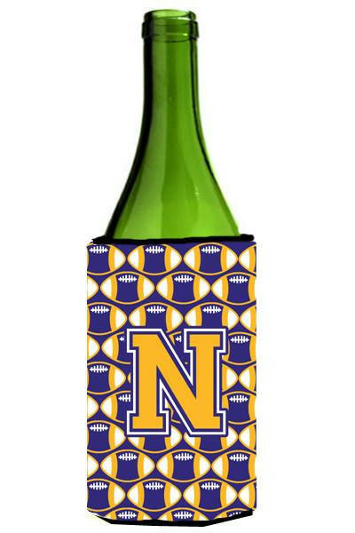 Letter N Football Purple and Gold Wine Bottle Beverage Insulator Hugger CJ1064-NLITERK by Caroline&#39;s Treasures