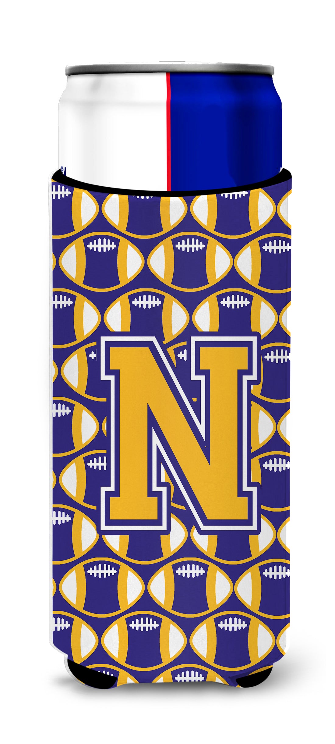 Letter N Football Purple and Gold Ultra Beverage Insulators for slim cans CJ1064-NMUK