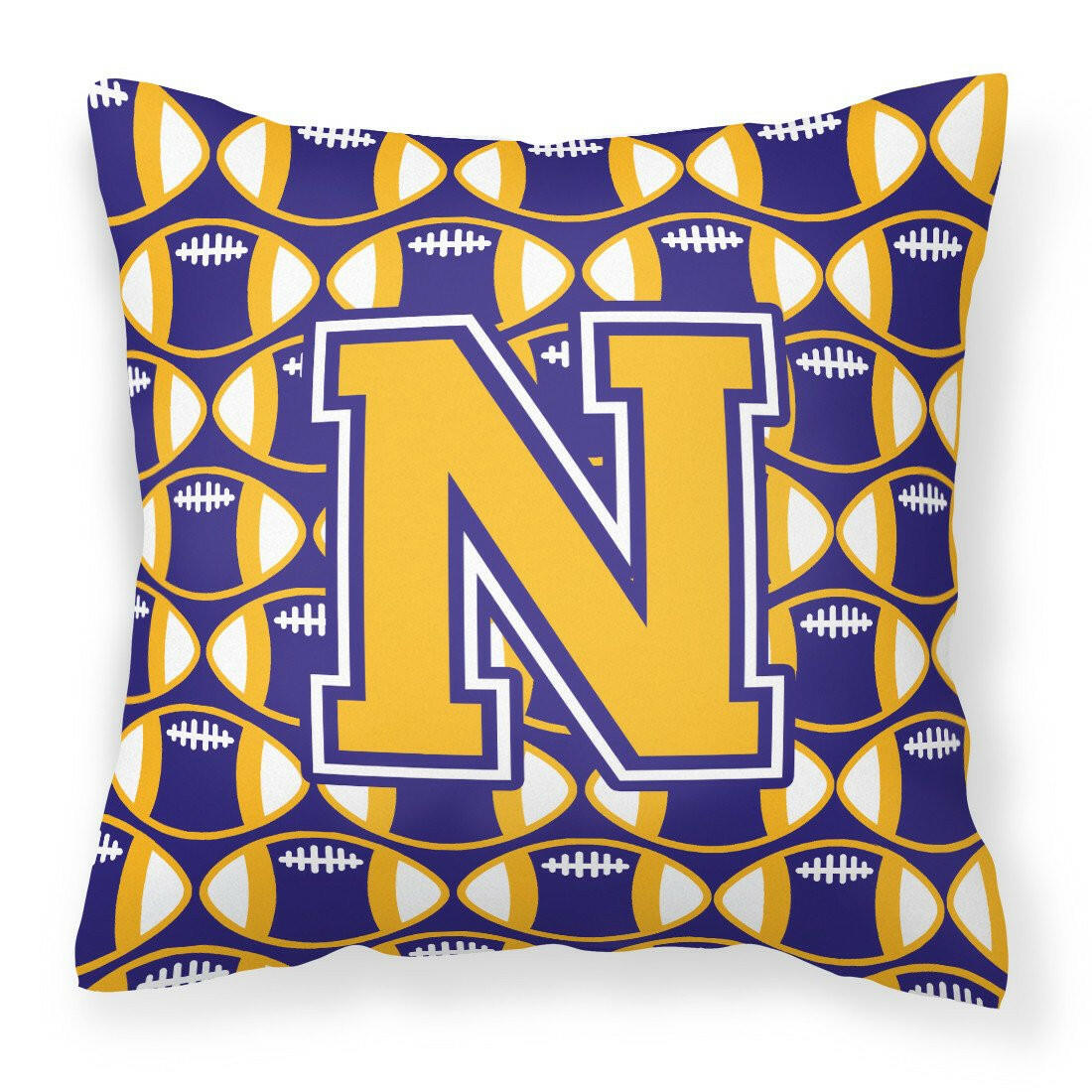 Letter N Football Purple and Gold Fabric Decorative Pillow CJ1064-NPW1414 by Caroline&#39;s Treasures